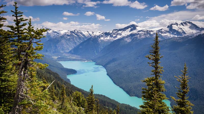 View of Cheakamus Lake from Blackcomb Mountain, Whistler, British Columbia, Canada