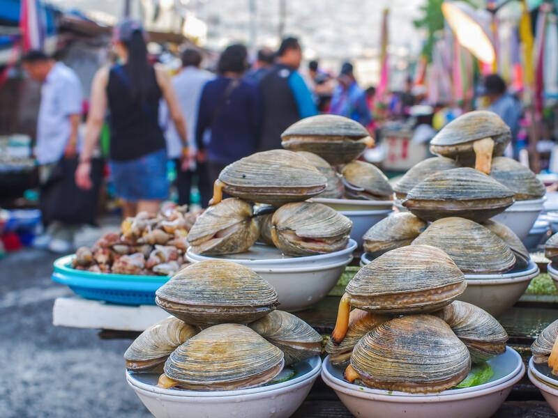 Jagalchi Market - fish market in Pusan (Busan), South Korea - amazing variety of fish, clams, etc..