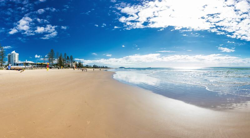 MOOLOOLABA, AUSTRALIA, JUL 22 2018: People enjoying summer at Mooloolaba beach - a famous tourist destination in Queensland, Australia.